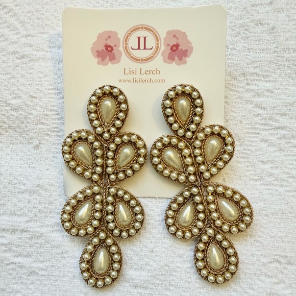 Lisi Lerch Jewelry - Lisi Lerch Pearl Statement Earrings Gold Tone Teardrop Pearl Drop Party Jewelry